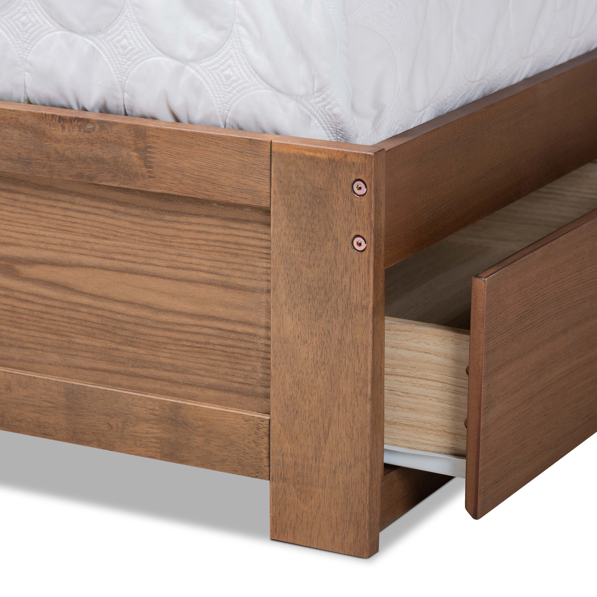Baxton Studio Eleni Modern Full Rubberwood Standard Bed with Storage, Ash Walnut