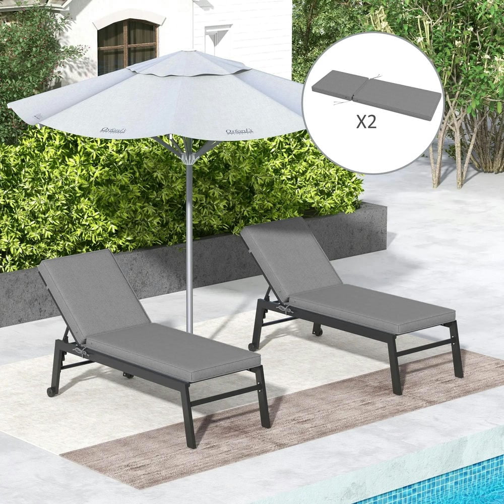 Spaco 2 Patio Chaise Lounge Chair Cushions with Backrests, Replacement Patio Cushions with Ties, Lounge Chair for Outdoor, Gray