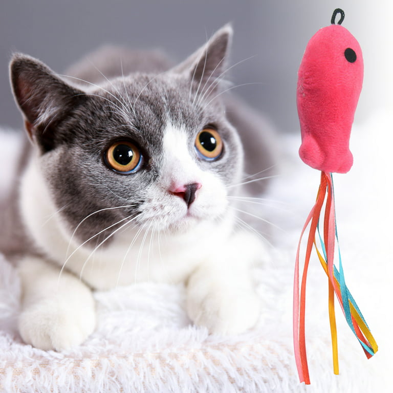 SSBSM Colorful Ribbon Cat Toy - Fish Shape Teaser Plush Toy for