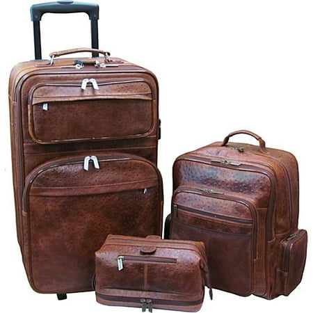 AmeriLeather Traveler 3-Piece Brown Ostrich Print Luggage Set