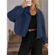 thumbnail image 5 of Chaqueta de Béisbol Holgada Informal con Cuello Alto, Cremallera y Dobladillo con Cordón Ajustable para Mujer. Azul Marino L, 5 of 9