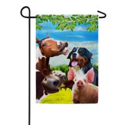 America Forever Funny Farm Buddies Summer Garden Flag 12.5 x 18 inches Country Life Pasture Pals Rustic Cow Piglet Dog and Horse Double Sided Seasonal Yard Outdoor Decorative Farm Animals Garden Flag