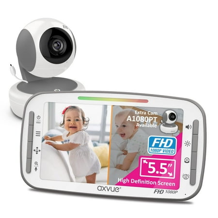 A1080P FHD Video Baby Monitor,1080P Full HD 5.5" IPS Screen Monitor & Pan Tilt Camera, Range up to 1000ft,18 Hour Battery Life,2-Way Talk,Split Screen, Night Vision,Temperature Monitor, No WiFi.