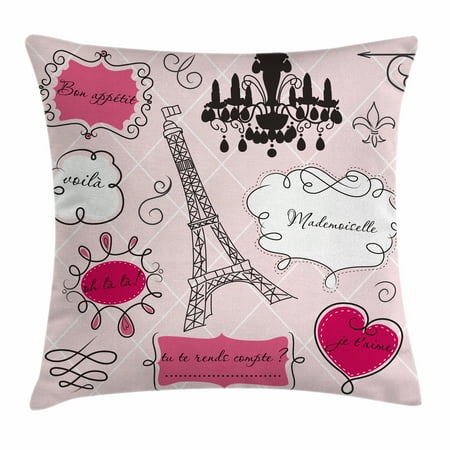 Frame Pillow - Teen Room Decor Throw Pillow Cushion Cover, Doodle Frames French Style Rococo Baroque Lantern Mademoiselle Print, Decorative Square Accent Pillow Case, 18 X 18 Inches, Hot Pink Black, by Ambesonne
