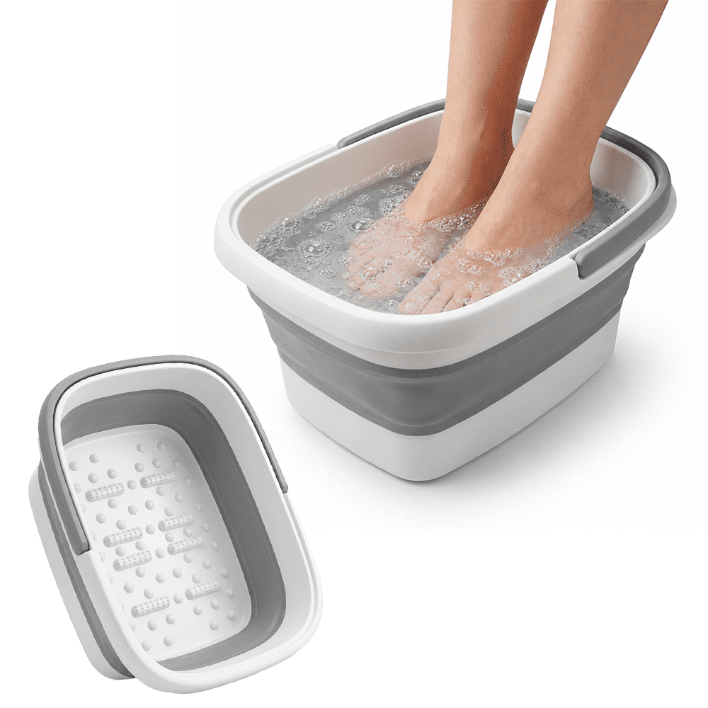 AllSett Health Foldable Foot Soak Tub with Massage Rollers, Collapsible Pedicure Basin, White