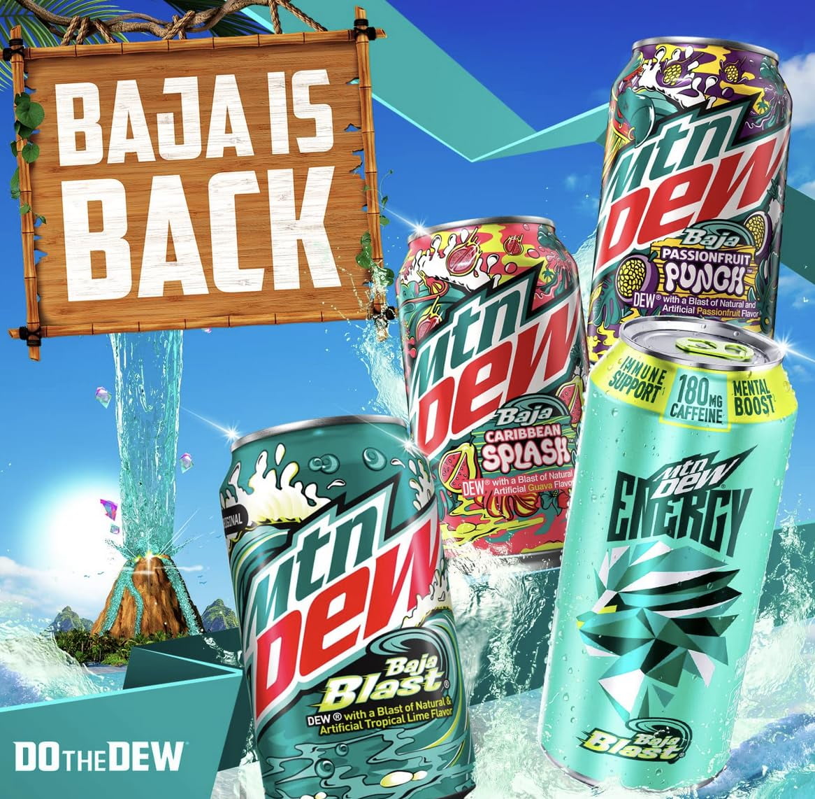 Mountain Dew Baja Blast Zero Sugar, 20 Oz Bottles - 24 Pack