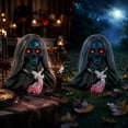 thumbnail image 6 of Animated Walking Skull Head with Light-Up Red Eyes Creepy Moving Halloween Prop with Long Grey Hair Horror Music Motorized Resin Decoration for Party Yard Indoor Outdoor Spooky Decor Gift, 6 of 7