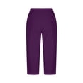 thumbnail image 7 of Womens Casual Cropped Pants Stretch High Waist Work Business Casual Capris Trouser with Pockets (M, Purple), 7 of 7