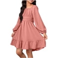 thumbnail image 2 of ITSAME Dress for Girls, Lantern Long Sleeve Backless Square Neck Summer Fashion Casual Ruffled Dress Pink 12-13T, 2 of 9