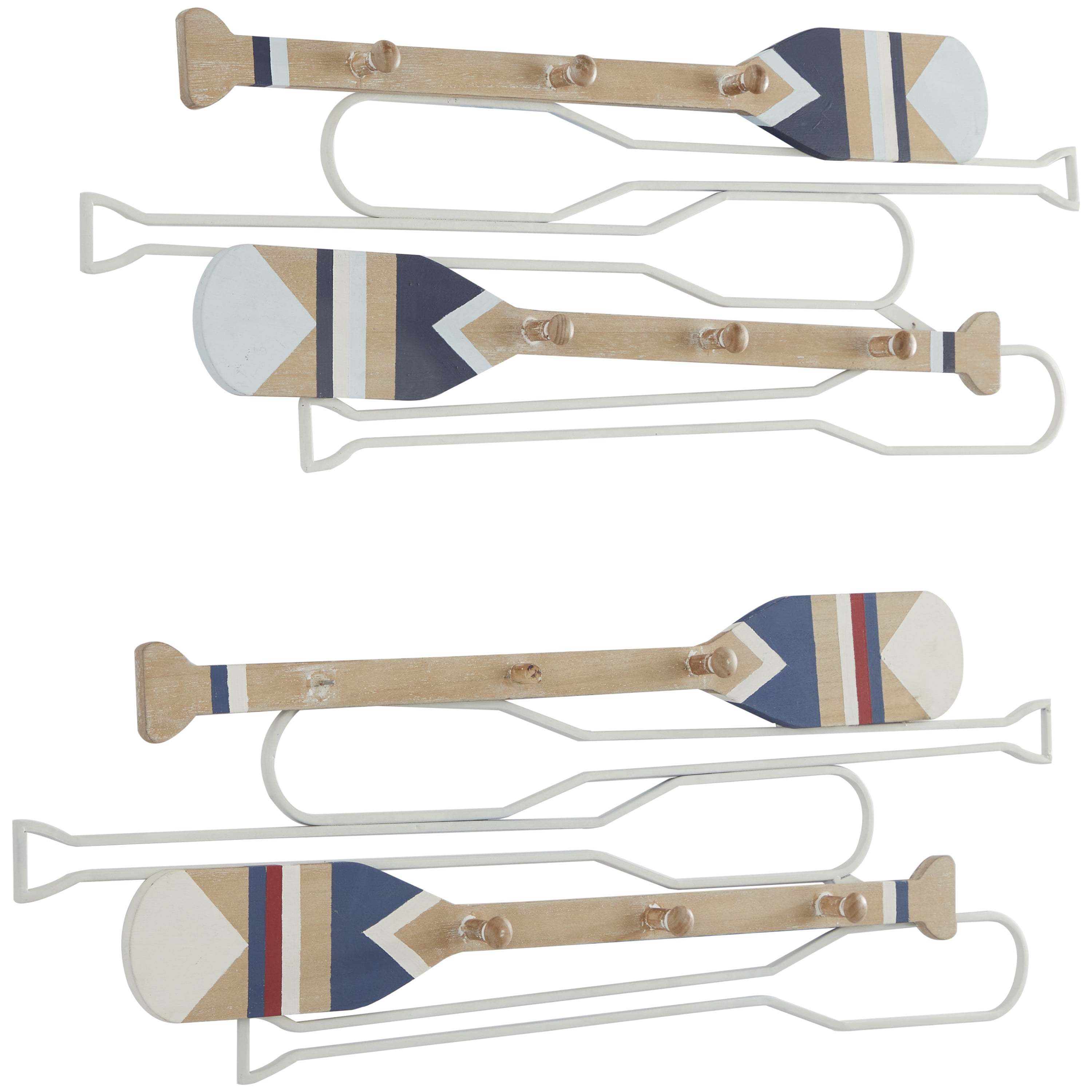 DecMode 30", 29"W Light Brown Wood 12 Hangers Paddle Wall Hook with Stripe Patterns, 2-Pieces