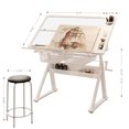 thumbnail image 5 of Adjustable Drafting Table with Stool, Versatile Art Craft Work Station with 0-70° Tilting Glass Tabletop and 2 Storage Drawers, Adjustable Height Art Desk for Reading, Writing, White, 5 of 5