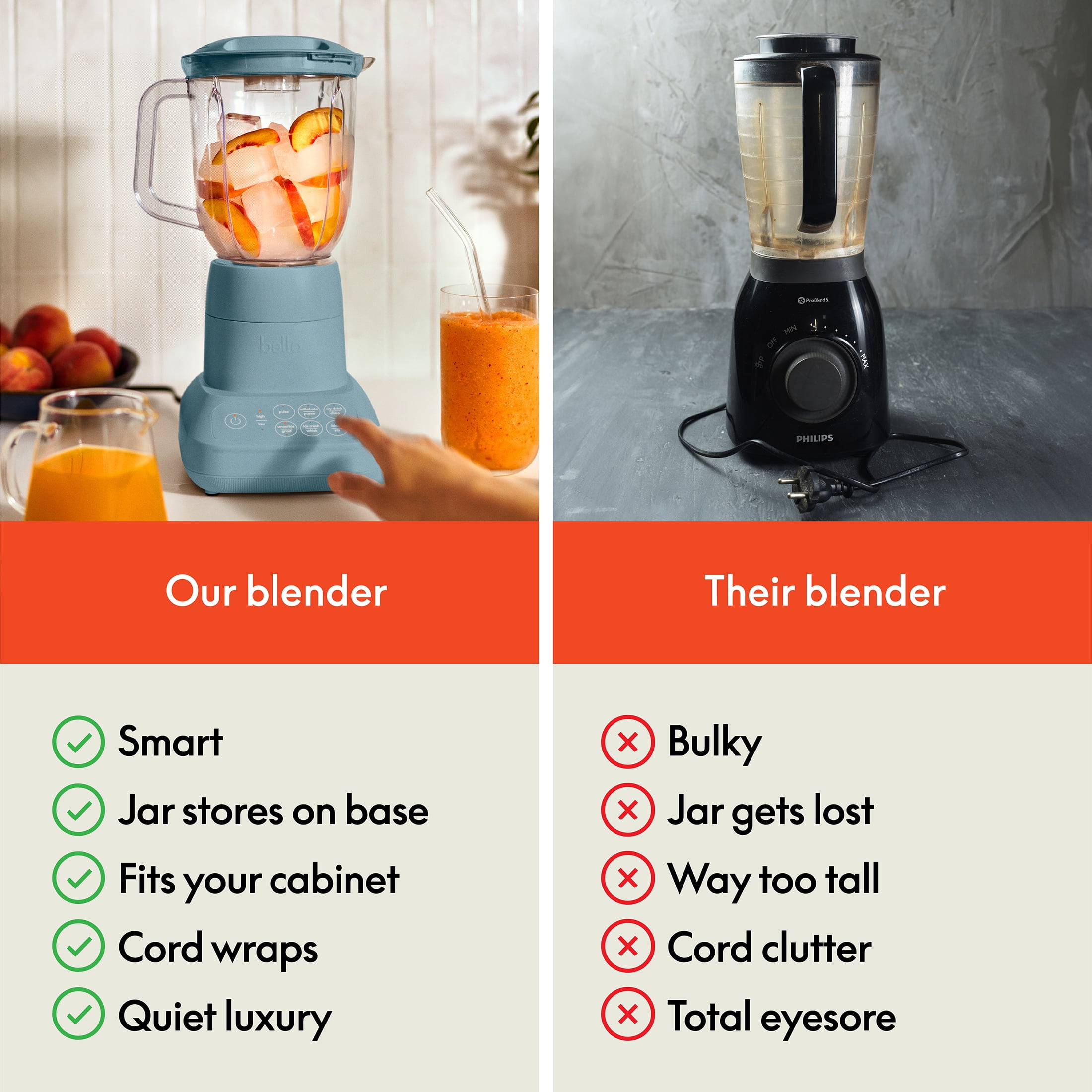 bella 10 Speed Countertop Blender, 48 oz Dishwasher Safe Pitcher, Juicer & Smoothie Maker with Fits-Anywhere™ Slim Flip & Store Design, Stainless Steel Blade, Surf