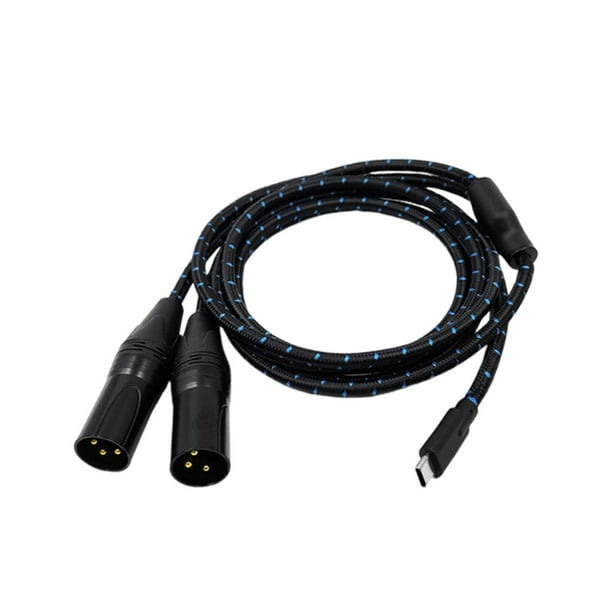 Cable de audio tipo C a doble XLR macho de 3 pines, resistente, portátil, ligero, de nailon trenzado para conectar teléfonos móviles y portátiles.
