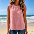 thumbnail image 4 of WRFWUL Womens Cotton Linen Tank Tops Crewneck Sleeveless Double Pocket Blouses Casual Loose Fit Summer Beach Vacation Shirts, 4 of 7