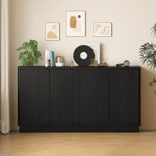 59.1" Modern 4-Door Sideboard Buffet Cabinet with Adjustable Shelves, Storage Credenza for Dining Room Kitchen Living Room Entryway, Black