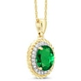 thumbnail image 3 of Gem Stone King 14K Yellow Gold Green Simulated Emerald and White Diamond Pendant Necklace for Women (1.15 Cttw, Oval 8X6MM, with 18 inch Chain), 3 of 5