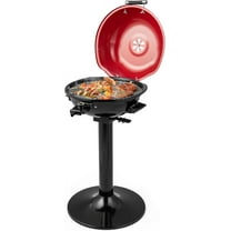 ORALNER Electric Grill Outdoor/Indoor, 15- Serving Electric Barbecue Grill w/Round Lid, Removable Non-Stick Grilling Rack, Oil Drip Tray, 1600W Portable Standing BBQ Grill for Apartment Balcony Patio