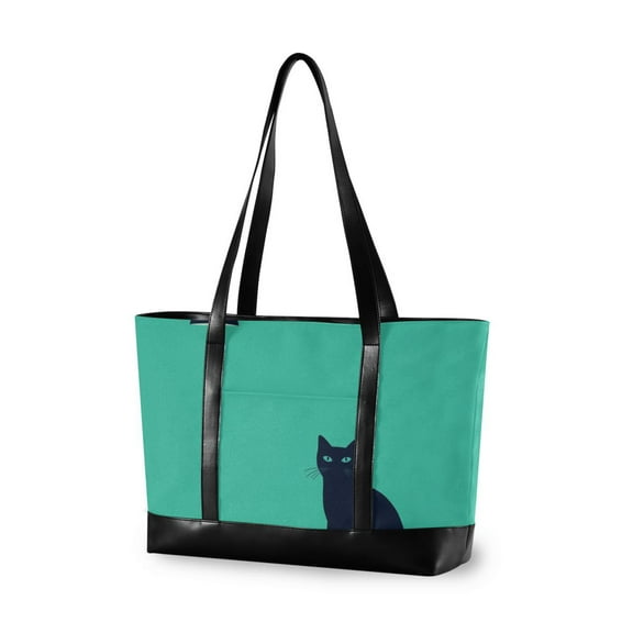 FORMRS Canvas Laptop Tote Bag for Women with 15.6" Computer Compartments Shoulder Handbag, Green Cat