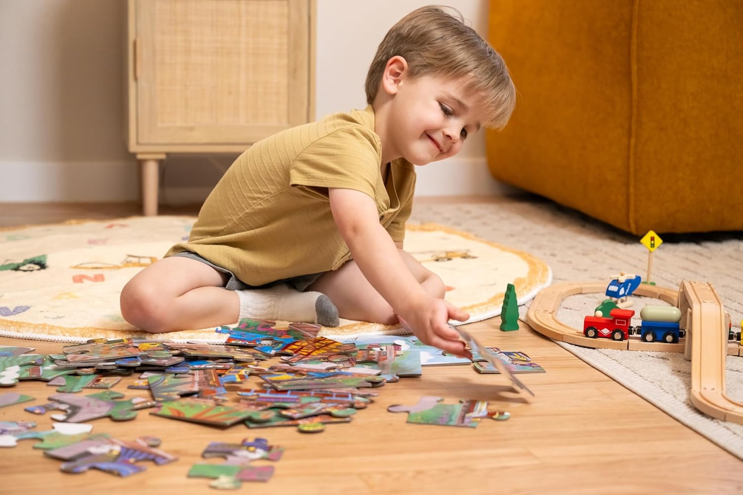 Crocodile Creek Above + Below 48-Piece Jigsaw Floor Puzzle - Fun Floor Puzzles for Kids Ages 4-8 - Heavy-Duty Shaped Box for Storage - Things that Go - 18 x 24 inches Finished