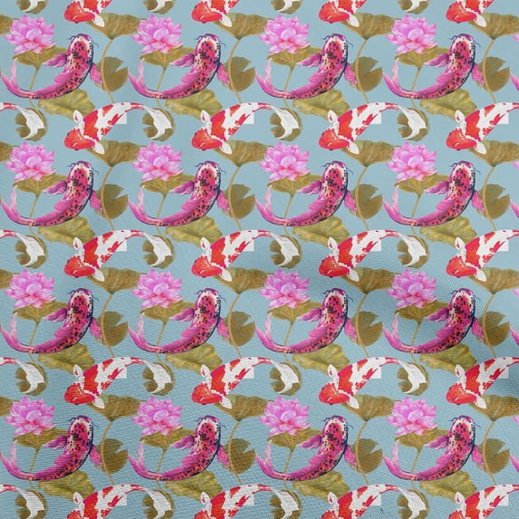 oneOoneViscoseJerseyPinkFabricAsianJapaneseKoiFishWithFloralSewingFabricByTheYardPrintedDiyClothingSewingSupplies60InchWide