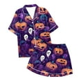 thumbnail image 7 of Halloween Pjs Women Two Piece Silk Satin Soft Sleepwear Outfits Halloween Printed Womens Shorts Pajama Set Button Up Lounge Sets Fashion Clothing Set, 7 of 7