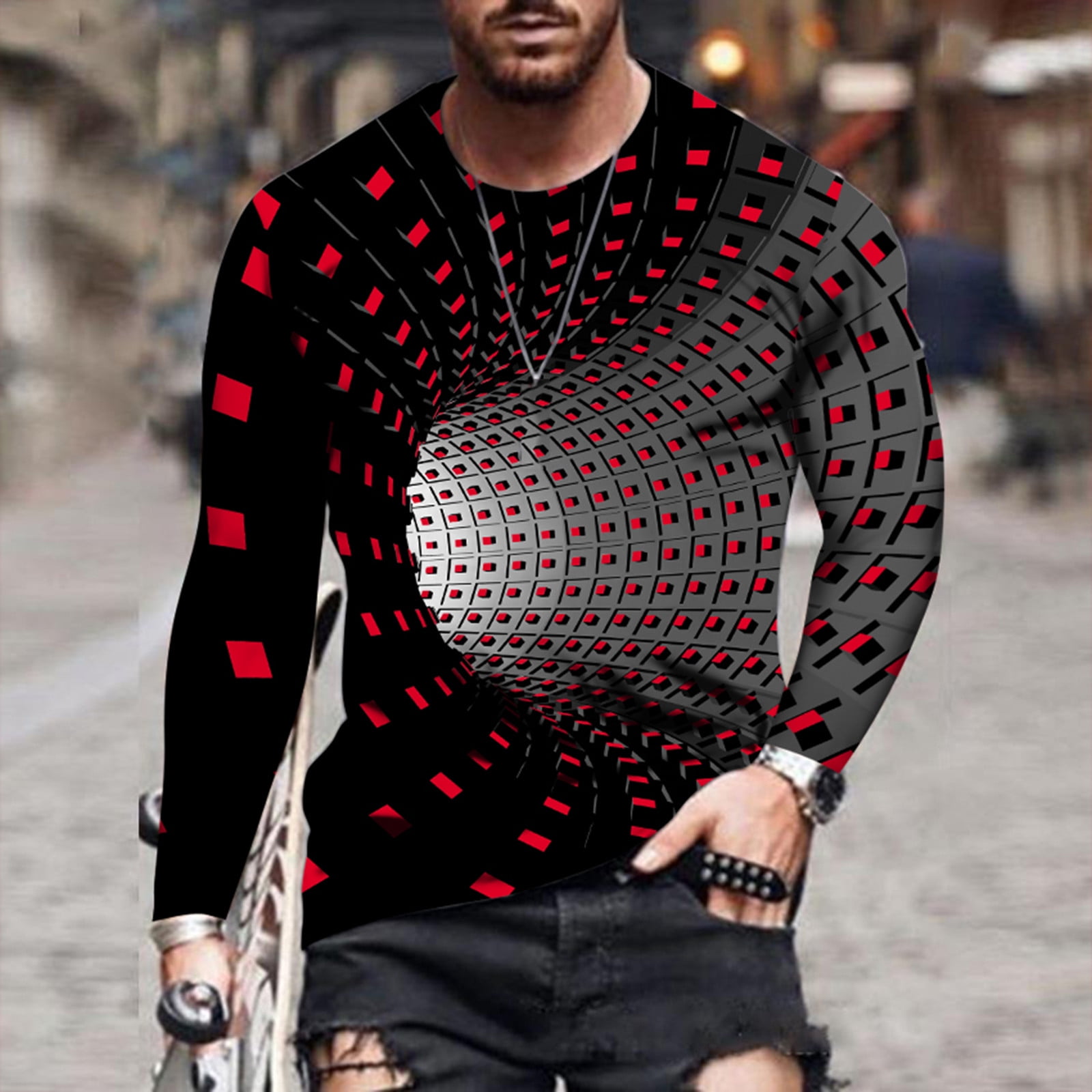 Men's 3D Print Graphic Optical Illusion T-Shirt Print Long