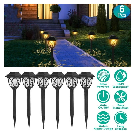 Solar Powered Stake Lights 6 Pack, Outdoor Garden Lights Waterproof Landscape Lighting Auto On/Off Warm Yellow Decorative Path Lights for Yard Patio