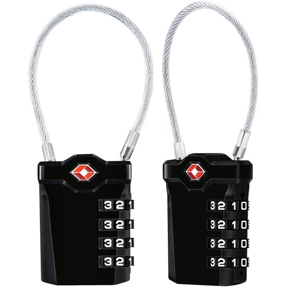 Jinsinto TSA Luggage Locks, [2 Pack] Diyife 4 Digit Code Lock, Combination Suitcase Padlock with 14cm Cable, Luggage Locks for Suitcase, Luggage Bag, etc. (Black)