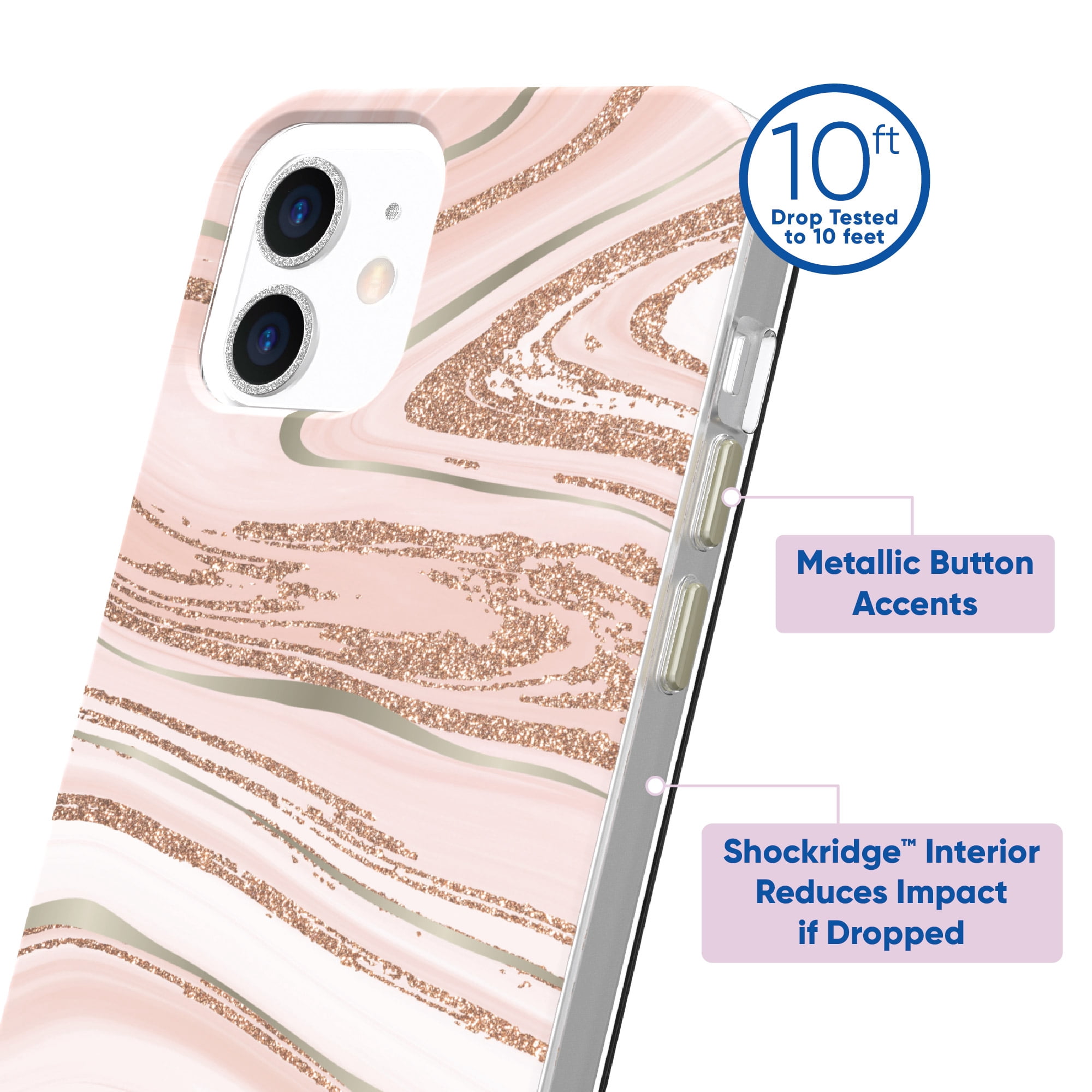 onn. Phone Case for iPhone 12 / 12 Pro - Pink Gold Marble