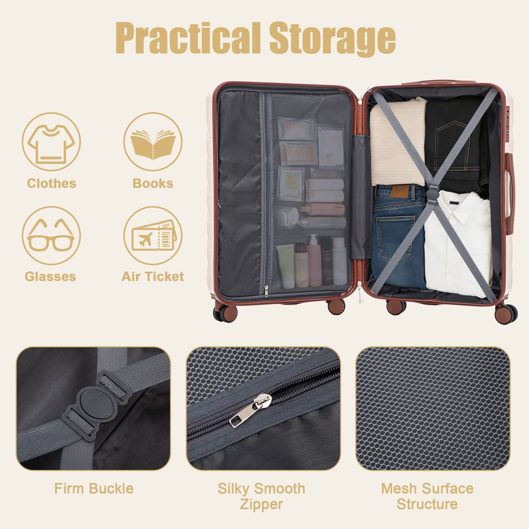 28 Inch ABS Hardside Checked Luggage, Scratch Resistant Spinner Suitcase with Combination Lock