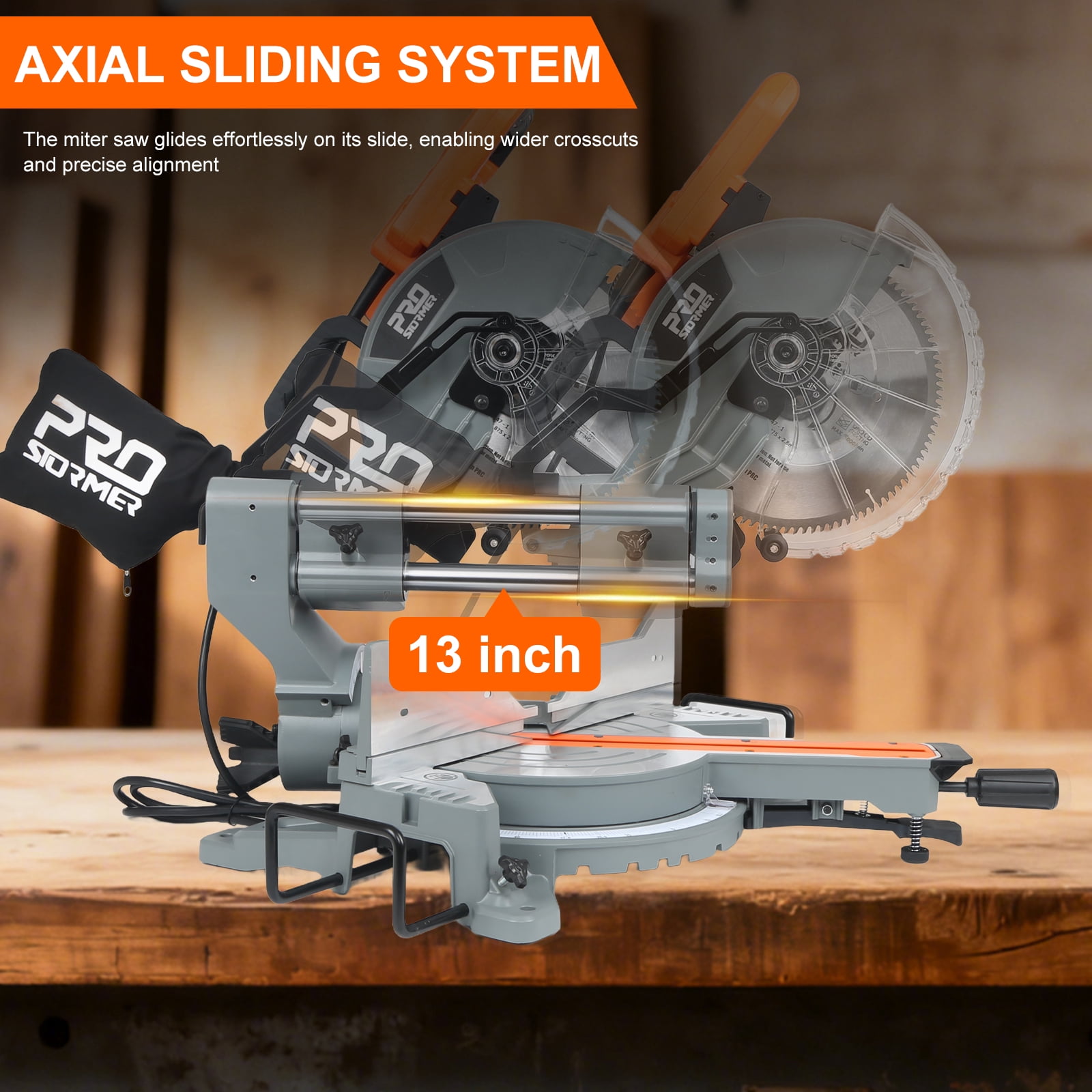 PRO 10-Inch Double Bevel Compound Oblique Saw, 5000RPM, 15A Power Miter Saw, with Compact Track System, LED Shadow Line and Expansion Table