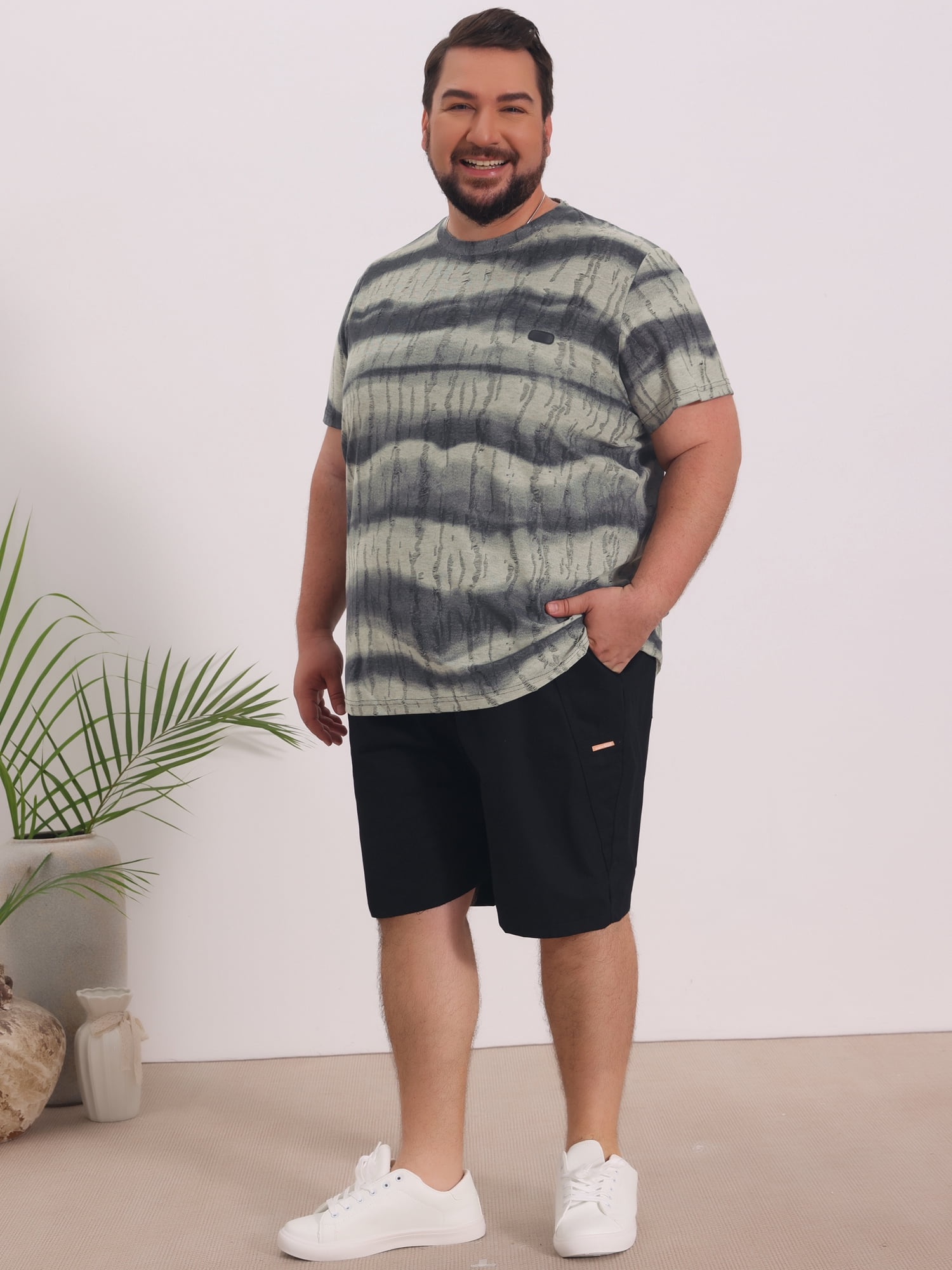 DARING DIVA Men's Big Tall Tie-Dye Crew Neck Short Sleeve T-Shirts 2XL Gray
