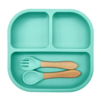Baby Feeding Set, 1 Pack Silicone Divided Suction Plates for Baby, 1 Pack Spoons and Forks Set, BPA Free, Baby Led Weaning Supplies for Toddler Utensils