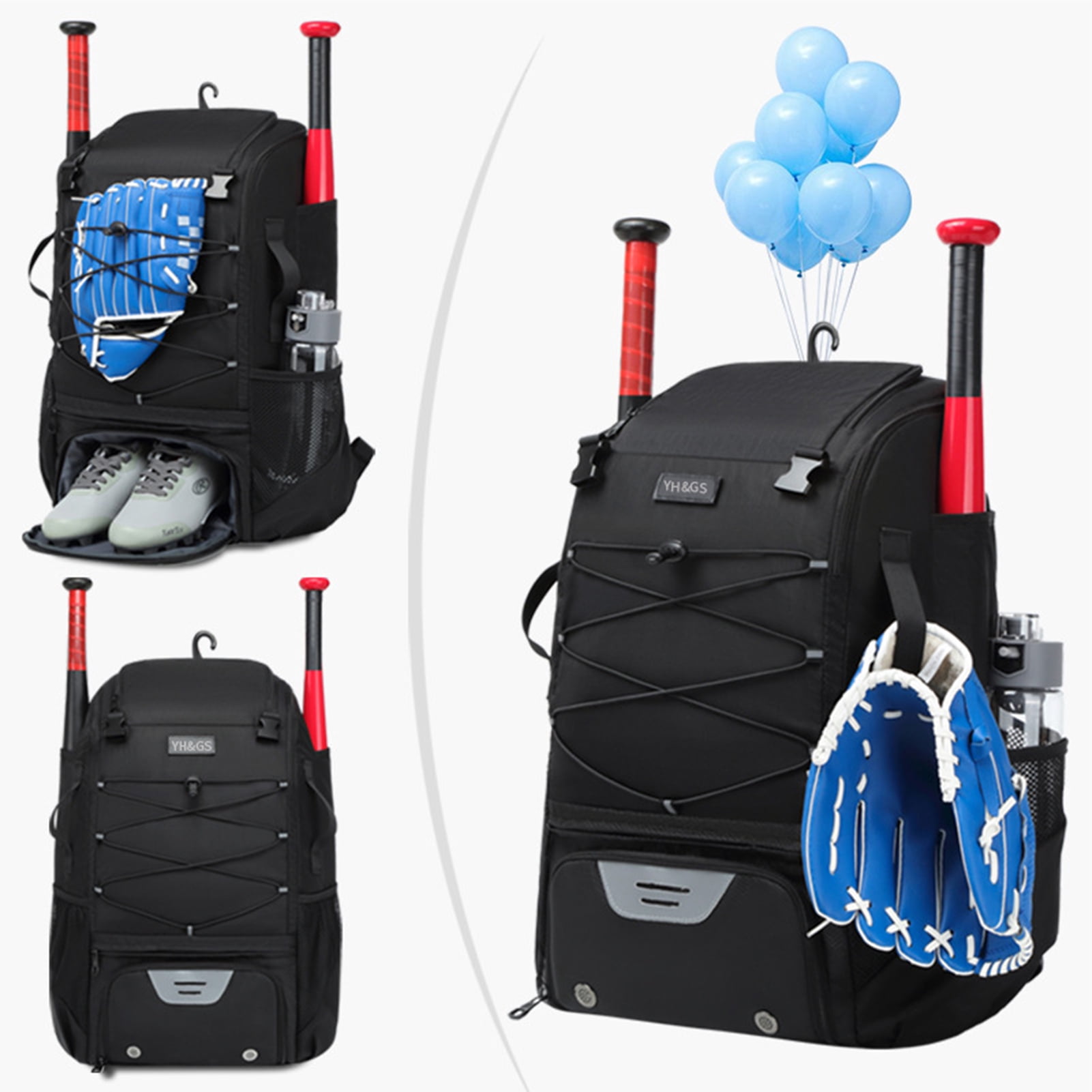YIFAEUX Baseball Bag Durable Zipper Design Oxford Cloth Baseball Backpack with Shoe Compartment for Sports Activity