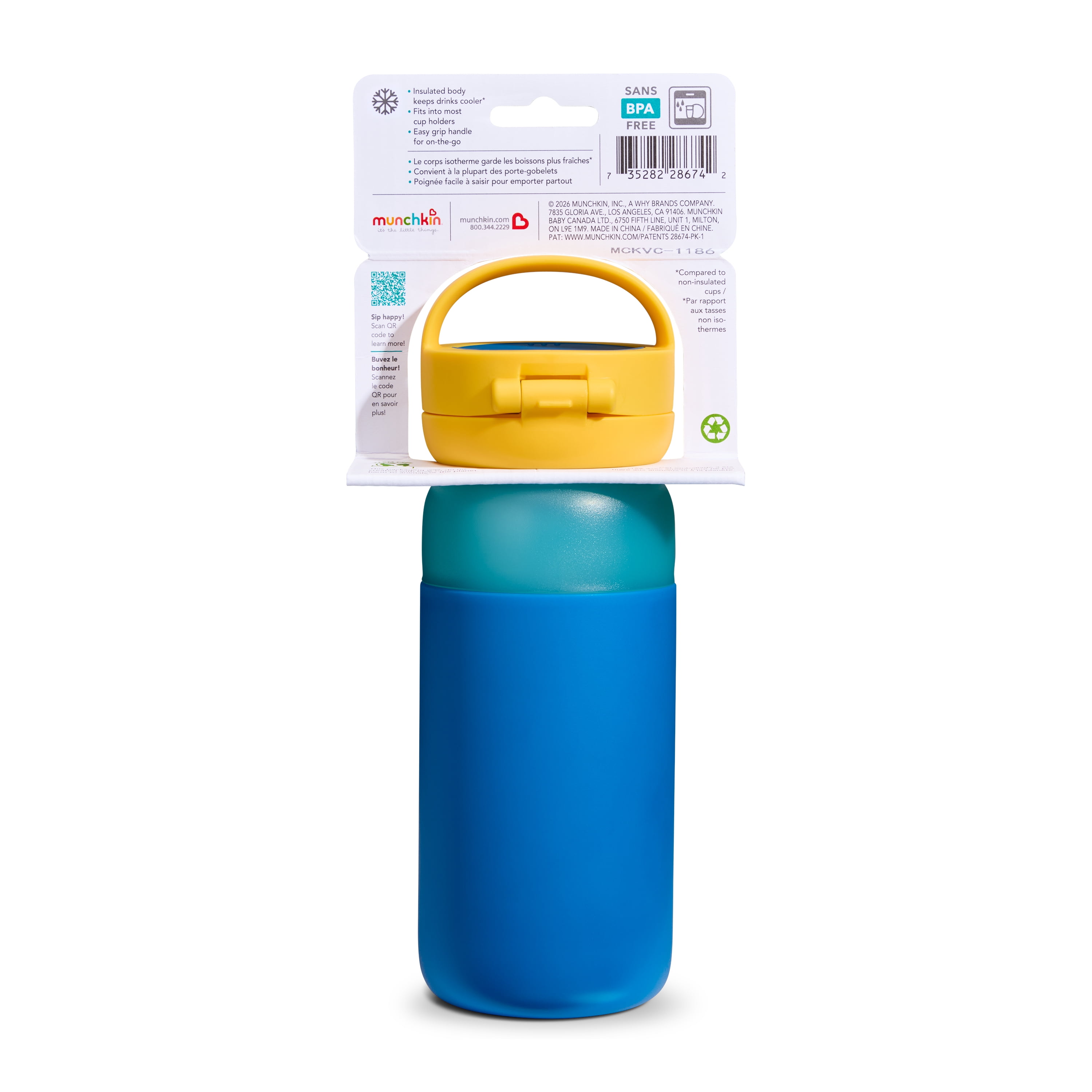 Munchkin® Stay Cool Insulated Spill-proof Water Bottle for Kids - Perfect for Daycare & Preschool, 12oz- Blue