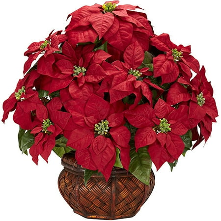 Poinsettia with Decorative Planter Silk Arrangement