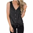 thumbnail image 2 of Chaleco Con Cuello En V Sin Mangas Con Lazo Al Frente Camiseta Mujer Verano Botón Top, Gris, S Speravity AP002390-05, 2 of 7