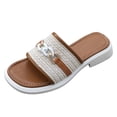 thumbnail image 4 of Rokment Women's Sparkly Rhinestones Flower Dress Slides Sandals Classic Fashion Casual Leather Square Toe Flip Flops Flat Comfortable Chunky Low Heel Walking Dressy Slip on White Size 9.5, 4 of 5