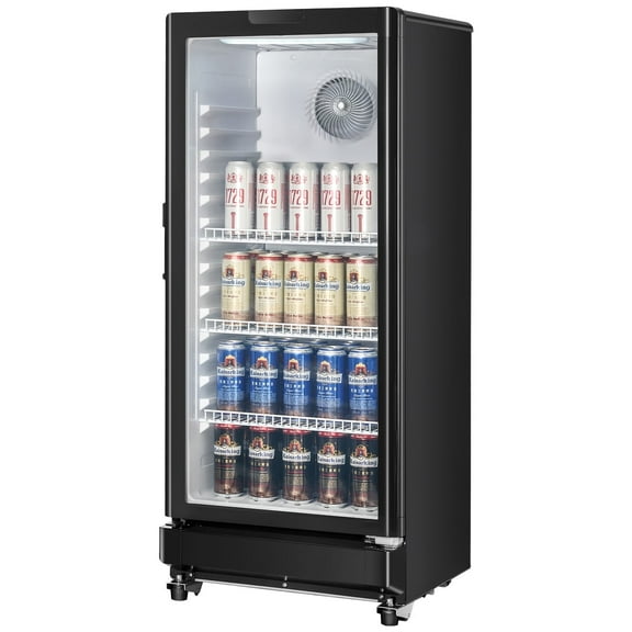 VEVOR Commercial Merchandiser Refrigerator, 5.7 CU.FT Glass Door Display Refrigerator Upright Fridge, Beverage Refrigerator Cooler Merchandiser with 3 Adjustable Shelves and Soft LED Light, Black