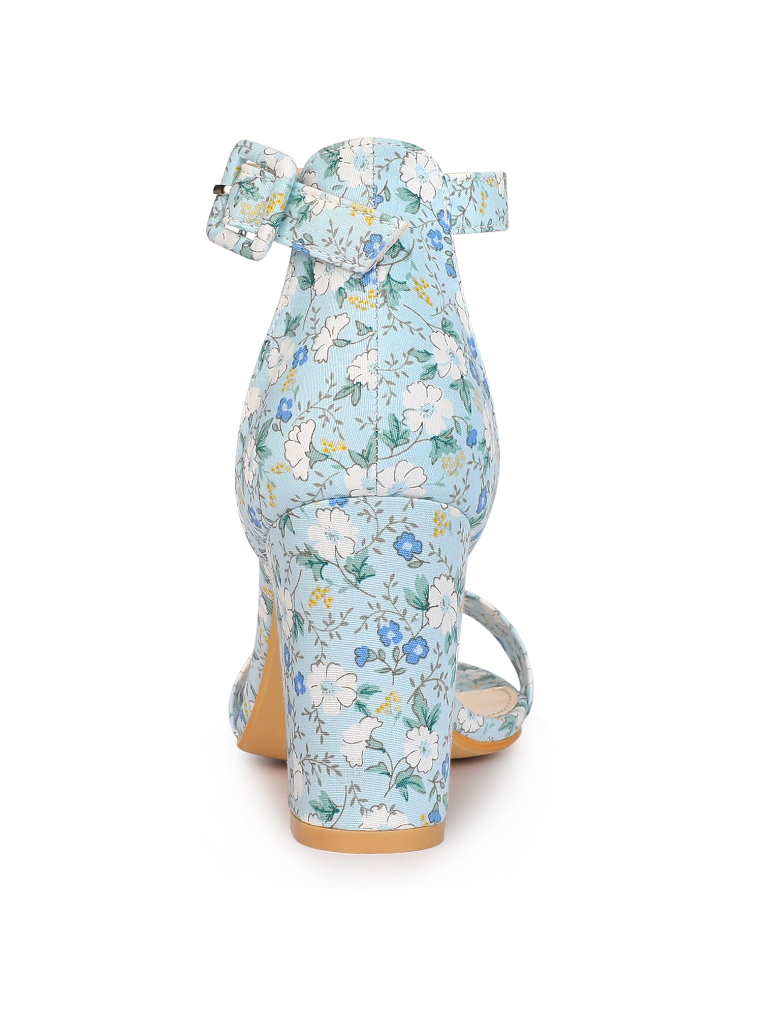 DARING DIVA Women's Floral Print Open Toe Block High Heels Red Sandals 6.5 Blue Flower