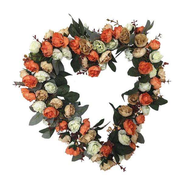Guirnalda de corazón para colgar en pared, guirnalda de bienvenida de 14 "para sa de estar, jardín, r, boda, decoración al naranja Sunnimix Corona de la puerta de entrada