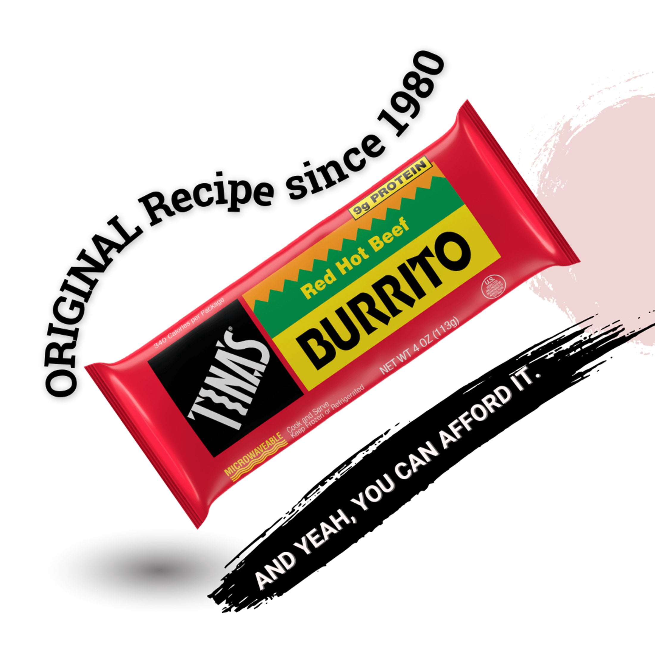 Tina’s Red Hot Beef Burrito, Frozen Microwave Meal Snack, 4 oz Single Serve, High Protein, Everyday Value