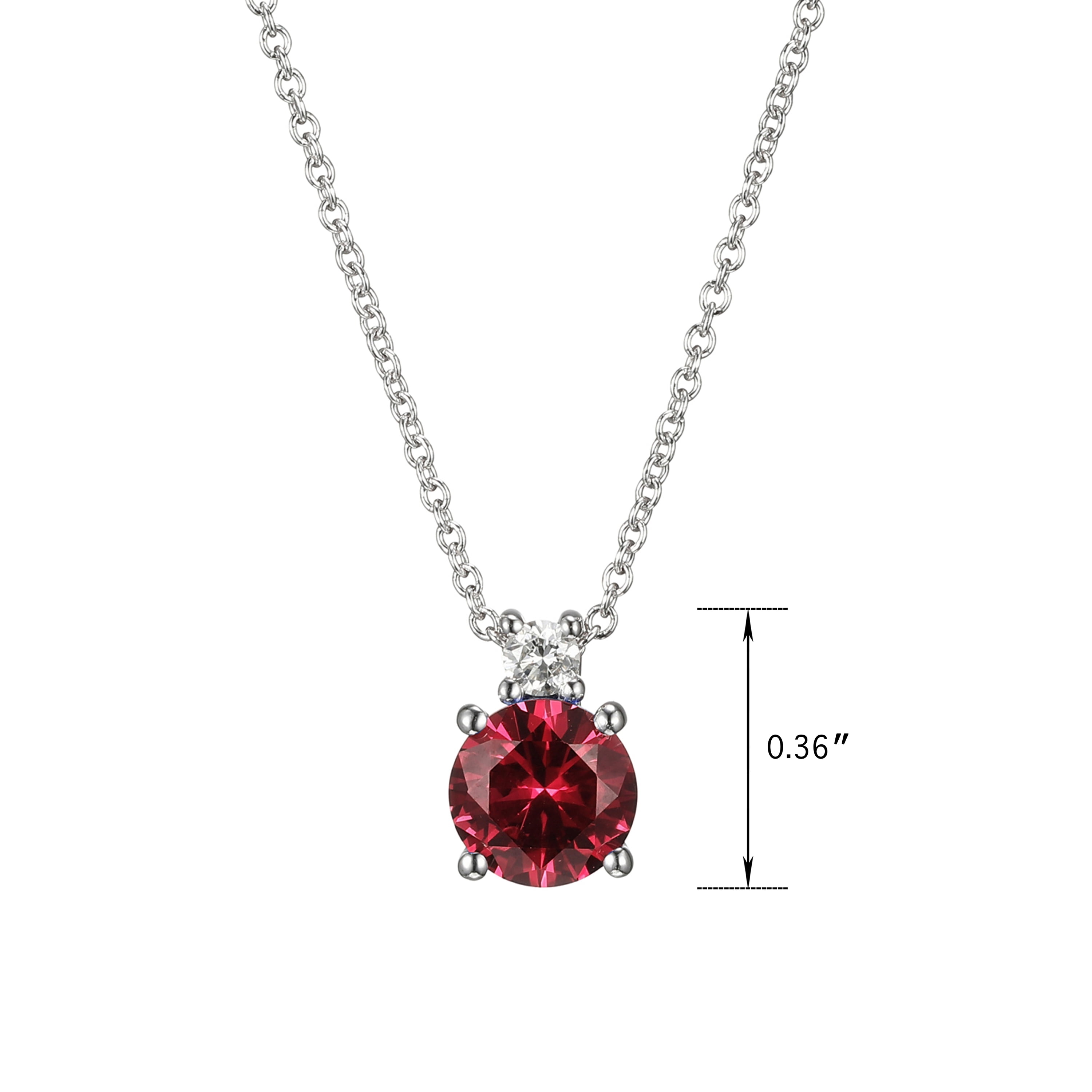 Forever Facets Jewelry Platinum Over Sterling Silver Created Ruby and Lab Grown Diamond Accent Two Stone Necklace, 18 Inch Fine Cable Chain with 2 Inch Extender (H-I Color, I1 Clarity)