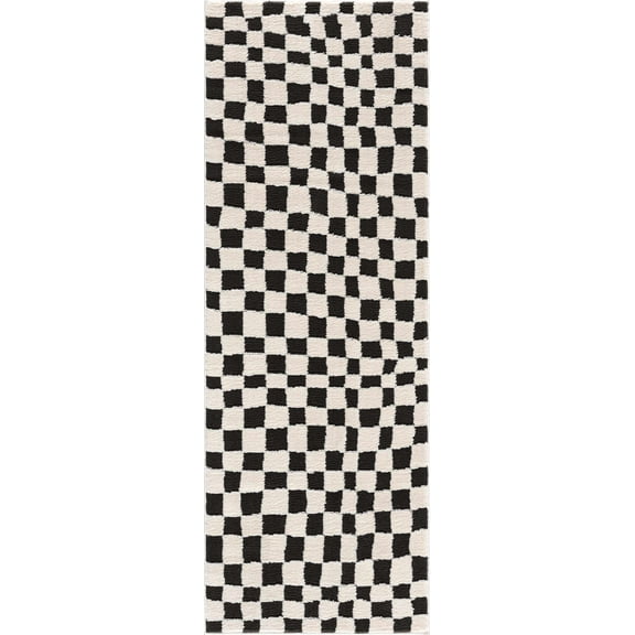 BoutiqueRugs Lajos Black & White Checkered Runner Rug - Rose Cream - 2'8" x 7'3" Runner