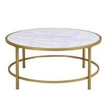 HomeRoots 36" White And Gold Faux Marble Round Coffee Table