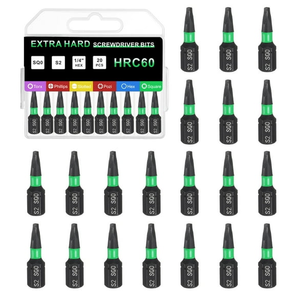 Uxcell 20pcs Square Screwdriver Bit SQ0 1/4" Hex Shank 25mm/1" Length Magnetic 4 Point Hex Screw Driver Bits 3.5mm Rod