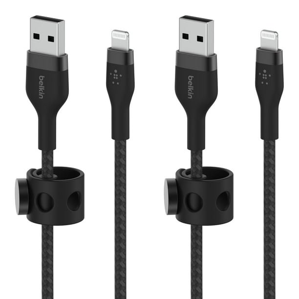 Cable de carga Belkin BoostCharge Pro Flex trenzado USB tipo A a Lightning (1 m) para iPhone 13, 12, 11, Pro, Max, Mini, SE, iPad (paquete de 2)
