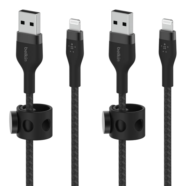 Cable de carga Belkin BoostCharge Pro Flex de 2 m, negro, paquete de 2