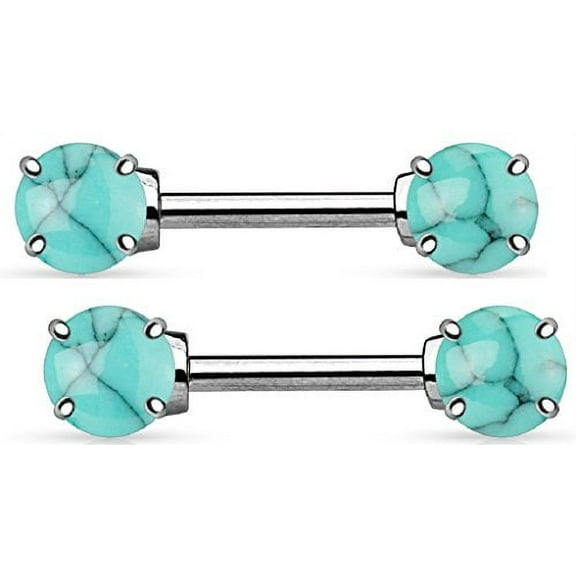 Body Accentz® Nipple Ring Bars Semi Precious Body Jewelry Pair 14 gauge