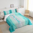 thumbnail image 3 of Erosebridal Gradient Teal and Greyish White Bedding Set Ombre Comforter Set,Spiral Silver Print Wave Striped Pattern Queen Quilt,Abstract Art Room Decor Aesthetic, 3 of 5